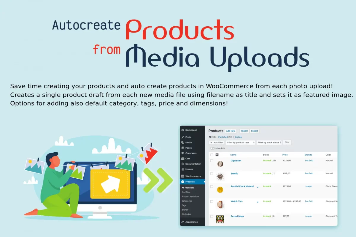 Wordpress WooCommerce Create products from media uploads